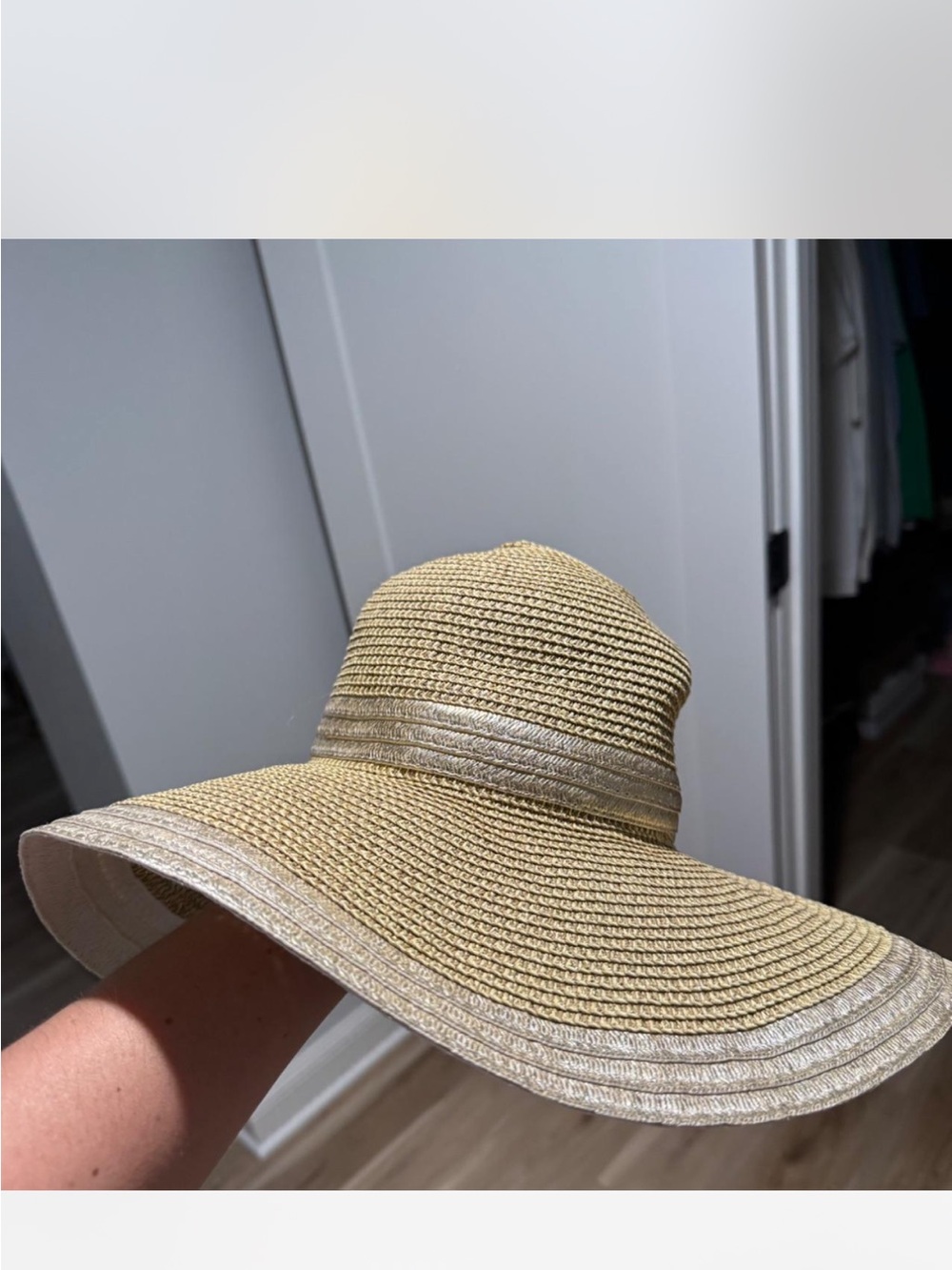 Magid Wide-Brim Straw Sun Hat in Natural Beige with Metallic Trim